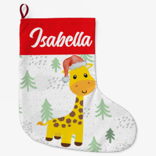 Red Merry Christmas Giraffe Santa Holiday Kinder Großer Weihnachtsstrumpf