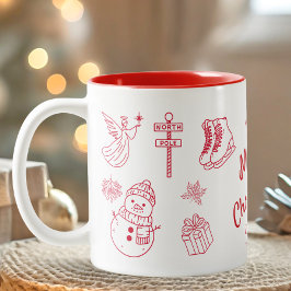 Red Merry Christmas Hand Draw Zweifarbige Tasse