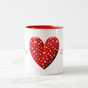 Red Merry Christmas Heart Zweifarbige Tasse