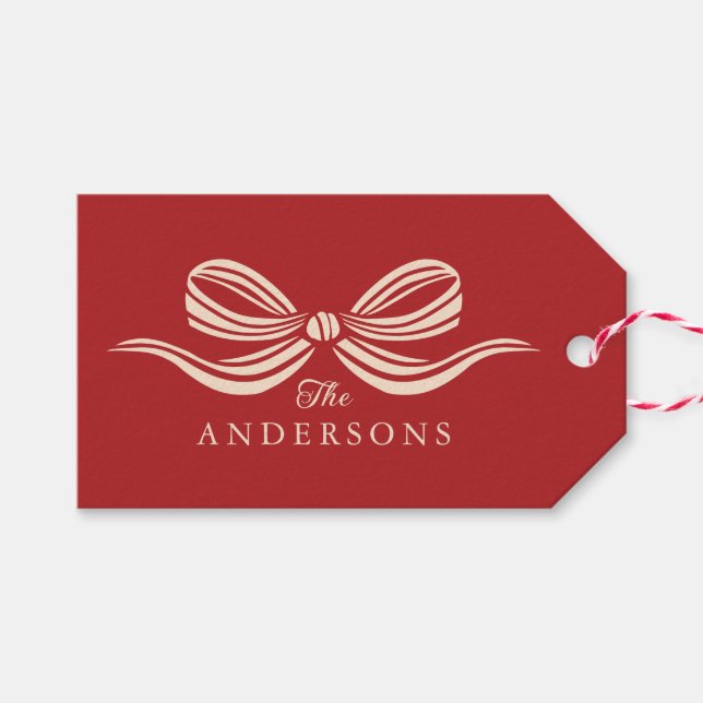 Red Merry Christmas Holiday Bow Geschenk Tag Geschenkanhänger (Vorderseite (Horizontal))