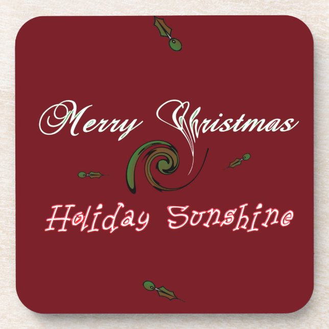 Red Merry Christmas Holiday Sunshine Wishings.png Getränkeuntersetzer (Vorderseite)