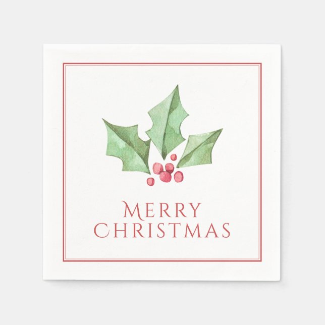 Red Merry Christmas Holly Berries Holiday Serviette (Vorderseite)