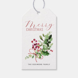 Red Merry Christmas Holly Berry Greenery Geschenkanhänger
