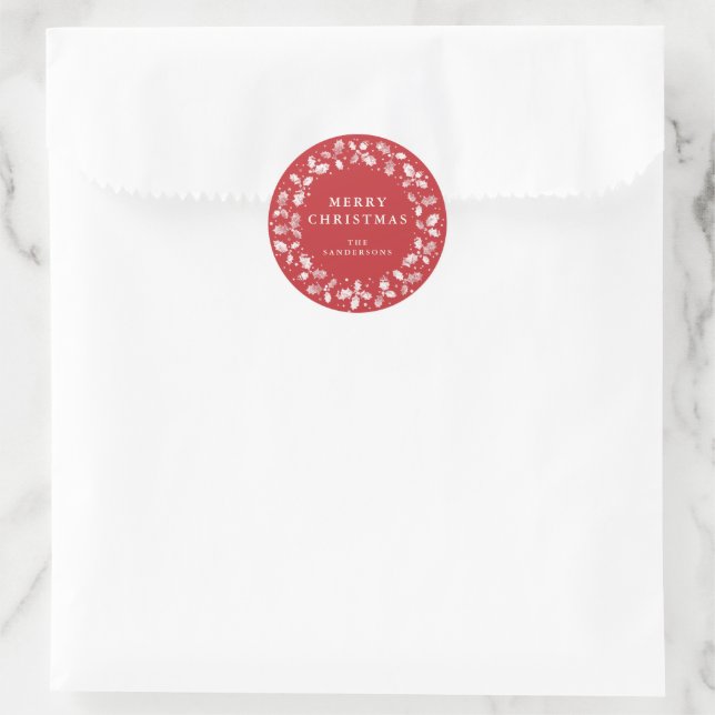 Red Merry Christmas Holly Wreath Weihnachten Runder Aufkleber (Tasche)