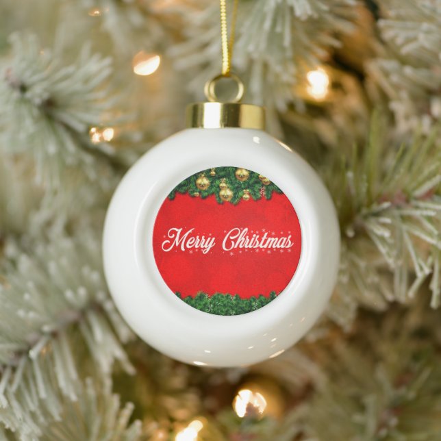 Red Merry Christmas Keramik Ball Ornament (Baum)