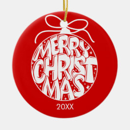 Red Merry Christmas Keramik Ornament