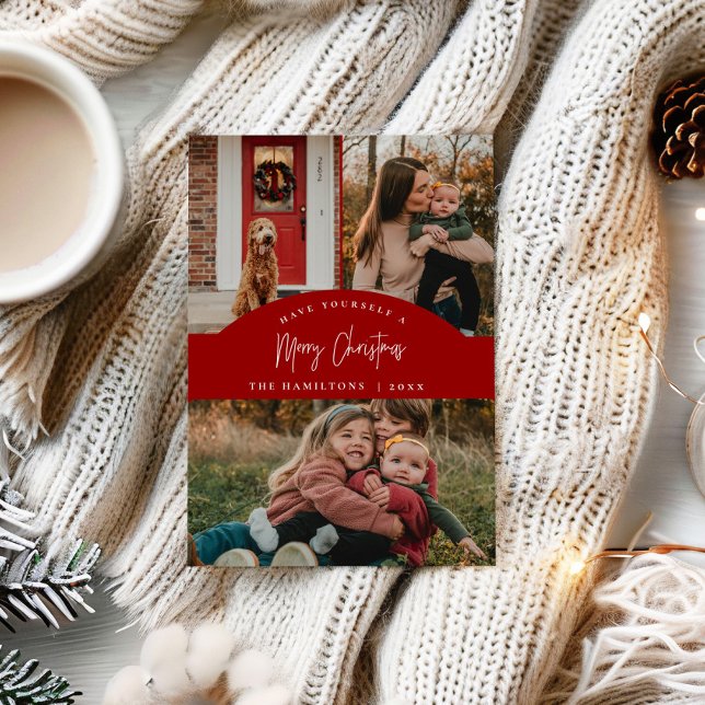 Red Merry Christmas Moderne Minimalistische Karte (Von Creator hochgeladen)