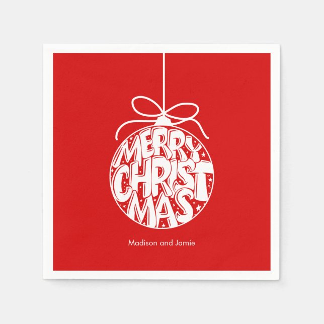 Red Merry Christmas Ornament Holiday Serviette (Vorderseite)