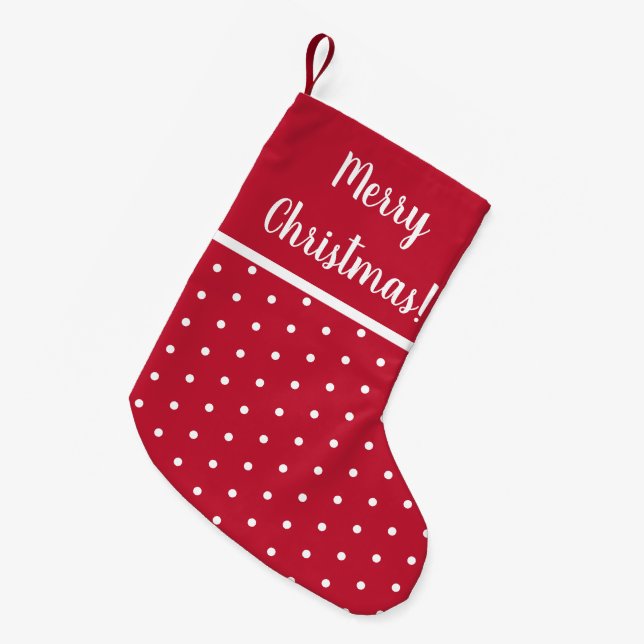 Red Merry Christmas Polka Dots Festival Kleiner Weihnachtsstrumpf (Vorderansicht (hängend))