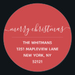 Red Merry Christmas Return Address Label Runder Aufkleber<br><div class="desc">Red Merry Christmas Round Retourenadresse Label - Matching Items verfügbar</div>