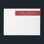 Red Merry Christmas Rücksendeadresse<br><div class="desc">Ein einfaches,  modernes Urlaubspacket rund um das Retourenschild-Label mit fröhlichen Weihnachten in weißer Schrift-Typografie auf dunkelrotem Hintergrund. Fügen Sie diese speziellen Details Ihren Ferien-Mailings hinzu.</div>