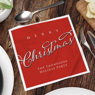 Red Merry Christmas Script Personalisiert Serviette