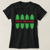 Red Merry Christmas Simple Green Tree Design Black