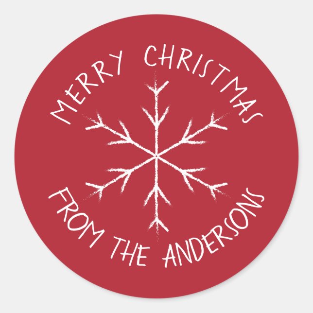 Red Merry Christmas Sticker mit Snowflake (Vorderseite)