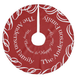 Red Merry Christmas Swirl Design Personalisiert Polyester Weihnachtsbaumdecke