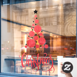 Red Merry Christmas Tree Stars Holiday Fensteraufkleber