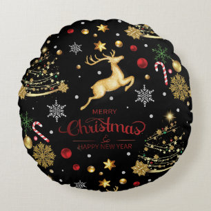 Red Merry Christmas TreeThrow Pillow Rundes Kissen