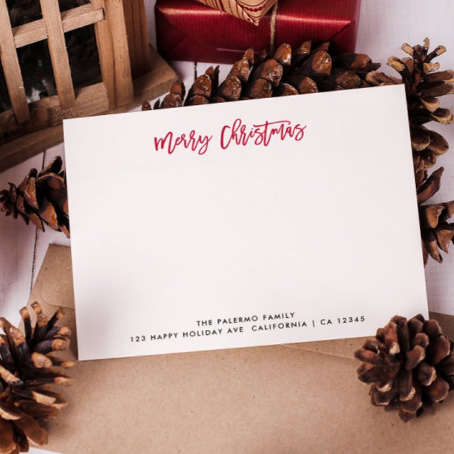 Red Merry Christmas Typografy Classic Family Mitteilungskarte (MERRY CHRISTMAS FORMAL FAMILY NOTECARD WITH FAMILY NAME AND MERRY CHRISTMAS SIGNATURE RED)