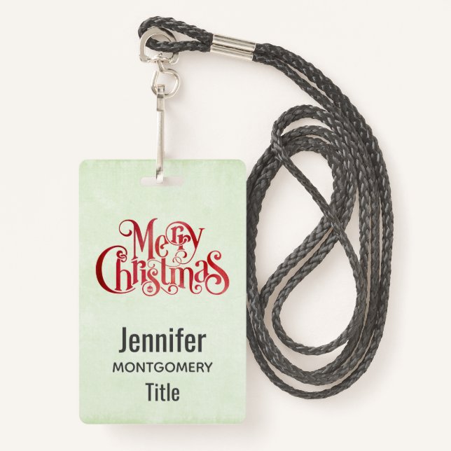 Red Merry Christmas Typografy Festive Schriftart Ausweis (Vorderseite mit Schlüsselband)