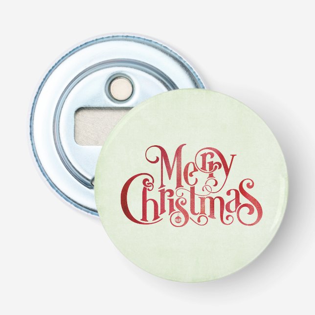 Red Merry Christmas Typografy Festive Schriftart Flaschenöffner (Vorderseite)