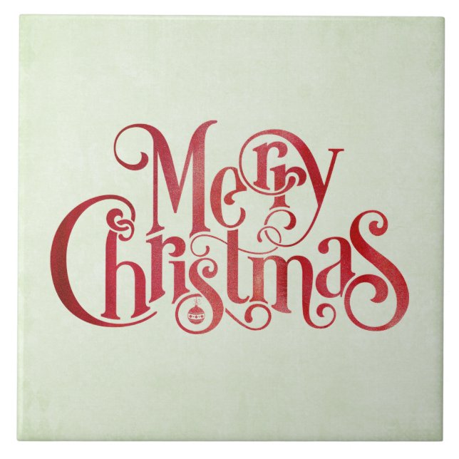 Red Merry Christmas Typografy Festive Schriftart Fliese (Vorderseite)