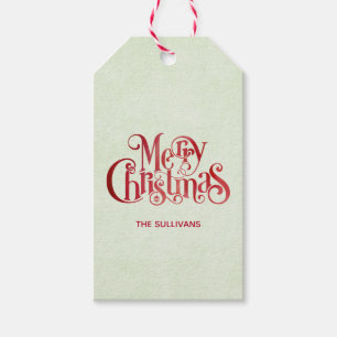 Red Merry Christmas Typografy Festive Schriftart Geschenkanhänger