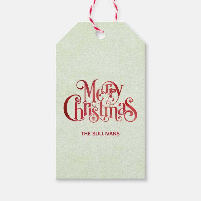 Red Merry Christmas Typografy Festive Schriftart Geschenkanhänger (Vorderseite)