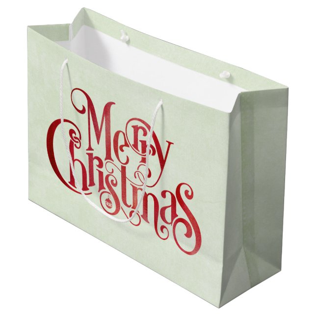 Red Merry Christmas Typografy Festive Schriftart Große Geschenktüte (Vorderseite Schrägansicht)