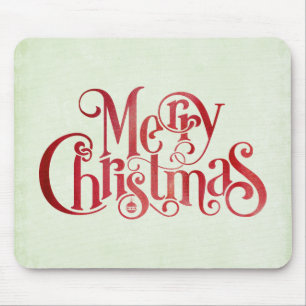 Red Merry Christmas Typografy Festive Schriftart Mousepad
