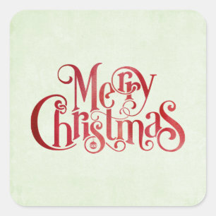 Red Merry Christmas Typografy Festive Schriftart Quadratischer Aufkleber