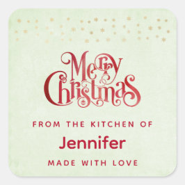 Red Merry Christmas Typografy Festive Schriftart Quadratischer Aufkleber