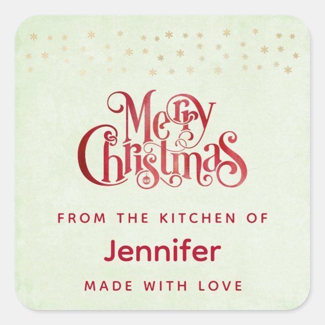 Red Merry Christmas Typografy Festive Schriftart Quadratischer Aufkleber (Vorderseite)
