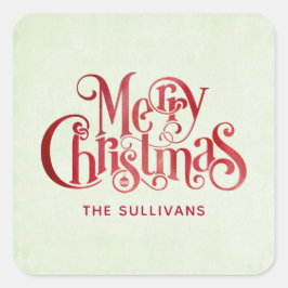 Red Merry Christmas Typografy Festive Schriftart Quadratischer Aufkleber
