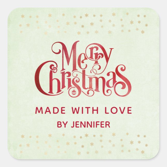 Red Merry Christmas Typografy Festive Schriftart Quadratischer Aufkleber (Vorderseite)