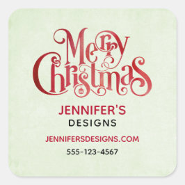 Red Merry Christmas Typografy Schriftart Business Quadratischer Aufkleber