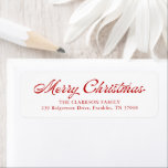 Red Merry Christmas Vintag Script Rücksendeadresse<br><div class="desc">Red Merry Christmas Vintag Script Return Address Label fügt Ihren Weihnachts-Weihnachtskarten eine einfache und festliche Touch mit Vintagen Schriftzeichen auf hellrotem Hintergrund hinzu.</div>