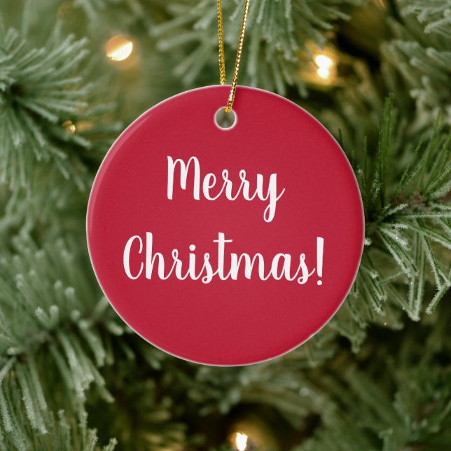 Red Merry Christmas Weihnachten 2022 Typografie Keramik Ornament (Baum)