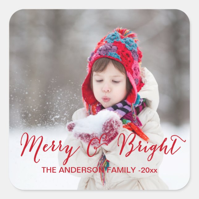 Red Merry et Bright | Autocollant photo de vacance (Devant)