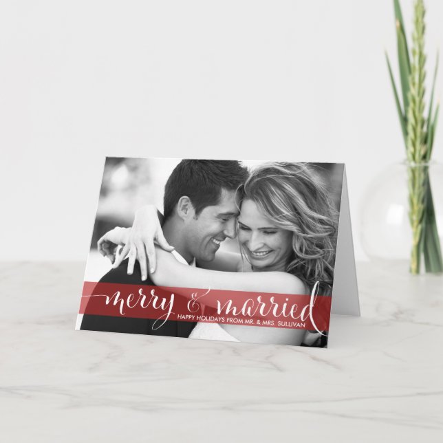 Red Merry & Married Calligraphy Carte photo de vac (Devant)