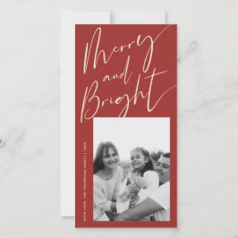 Red Merry und Bright Trendy Script One Foto Feiertagskarte