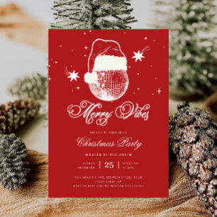 Red Merry Vibes Disco Santa Retro Weihnachts-Party Einladung