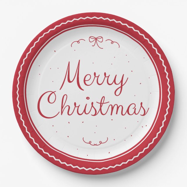 Red Merry Weihnachts-Briefmarke Paper Teller (Vorderseite)