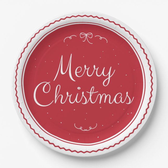 Red Merry Weihnachts-Briefmarke Paper Teller (Vorderseite)