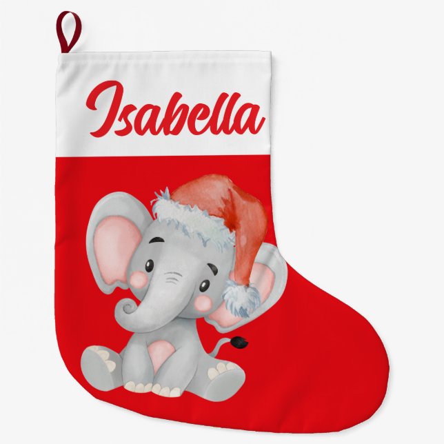 Red Merry Weihnachts-Elefant Weihnachtsmannmütze X Großer Weihnachtsstrumpf (Vorderseite)