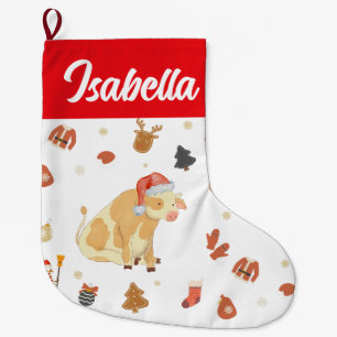 Red Merry Weihnachts Ox Kuh Weihnachtsmannmütze Ur Großer Weihnachtsstrumpf