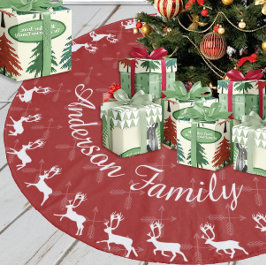Red Merry Weihnachtsfamilie Name Reindeer Arrows Fleece Weihnachtsbaumdecke