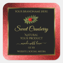 Red Metallic Glitzer Black Product Labels Ladybug