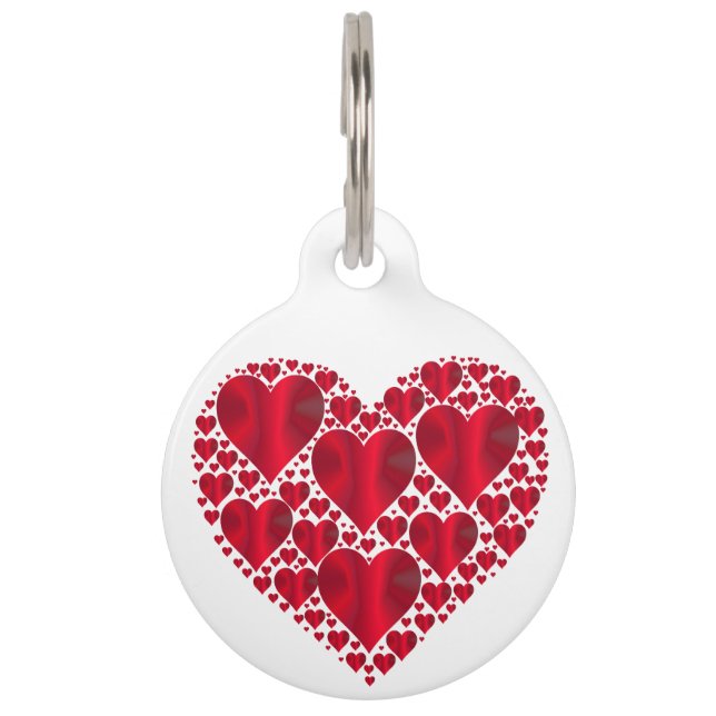 Red Metallic Hearts on White Haustiermarke (Vorderseite)