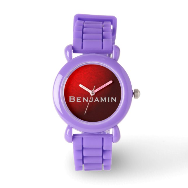 Red Metallic und Glitzer Watch with name Armbanduhr (Vorderseite)