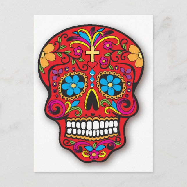 Red Mexican Sugar Skull Day of the Dead Postkarte (Vorderseite)
